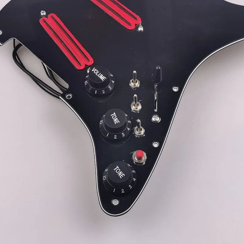 Prewired SSS Red Rail Pickups Loaded Pickguard Black 3-Ply High Output Rail Single Coil Assembly for ST Strat Guitar