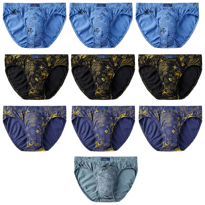 10 Pcs/Lot 100% Cotton Men's Printed Briefs Underpants Underwear Loose Plue Size Lingerie Moisture Absorbent Breathable Panties