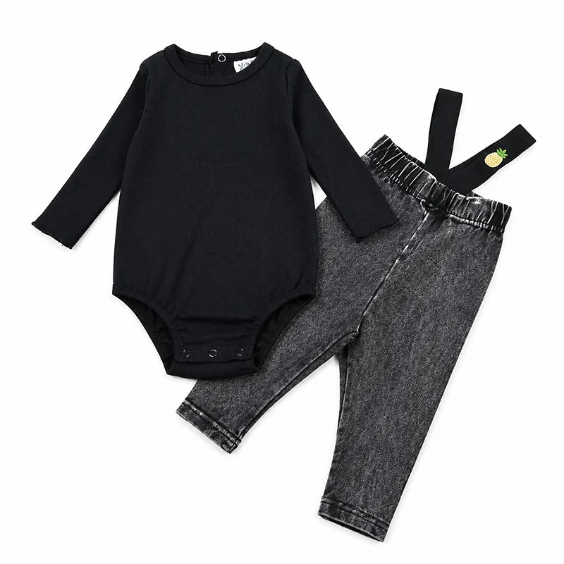 Denim Black Family Matching Set Long Sleeve Children's Clothing - Girl Dress Boys Casual Shirt Baby Rompers with Logo Embroidery