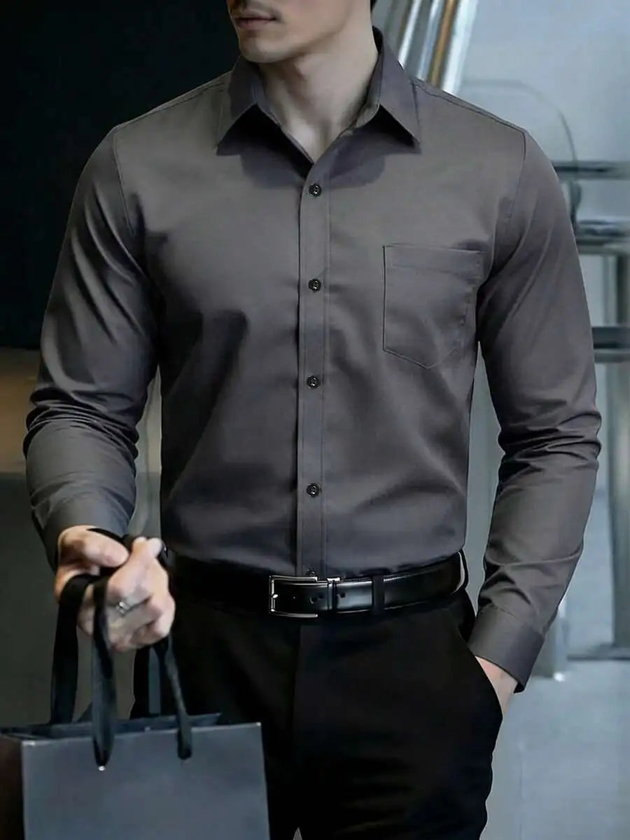 Mens Long Sleeve Button Front Formal Shirt Casual Dress Shirt For Office Business Ceremony