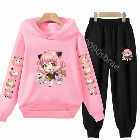 Children's Top and Bottom Suit Anime Spy X Family Hoodies Girls Boy Age 3-12 Coat Casual Toddler Sweatshirt Hood Clothing