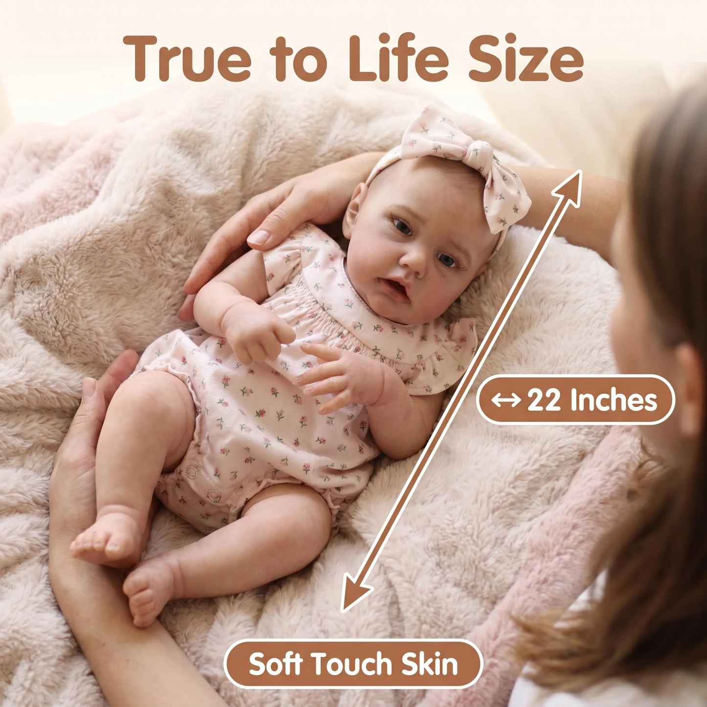 NPK 22inch Penny Cloth Body Toddler Newborn Doll Princess Lifelike Reborn Soft Touch 3D Skin Art Doll with Hand Draw Hair