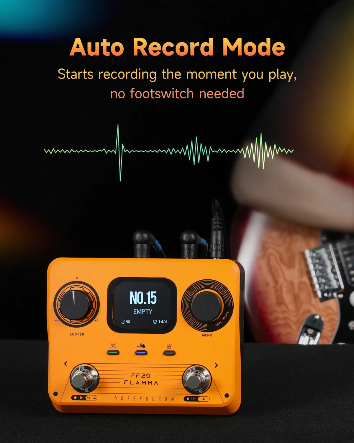 FLAMMA FF20 Guitar Looper Drum Machine Effects Pedal 300 Mins Looper, 220 Drum Groves, 100 Loop Slots Auto Record Function