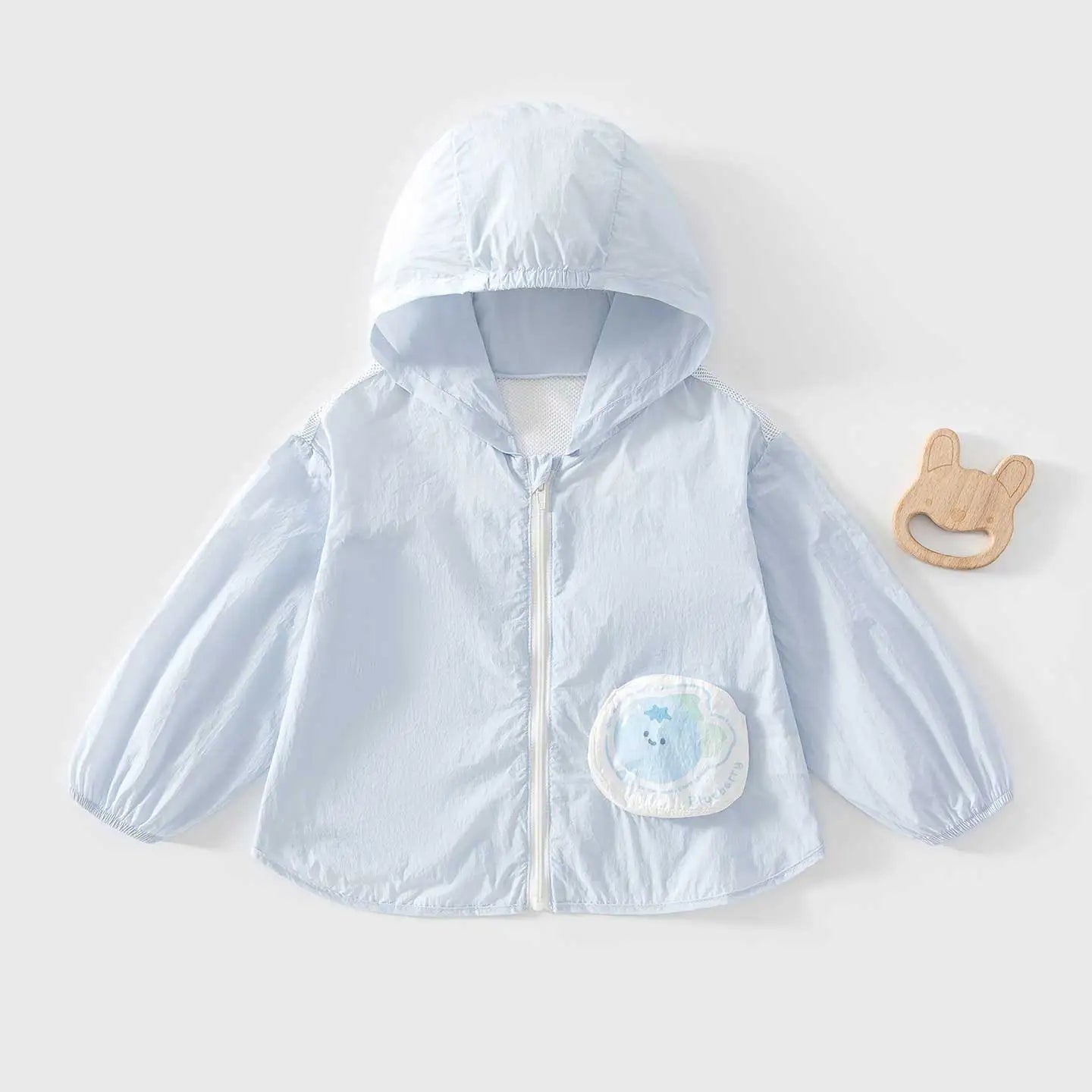 A Class Baby Sun Protection Jacket Summer Ultra Thin Lightweight Hooded Coat Cartoon Pocket Print Zipper Skin Friendly Toddler O