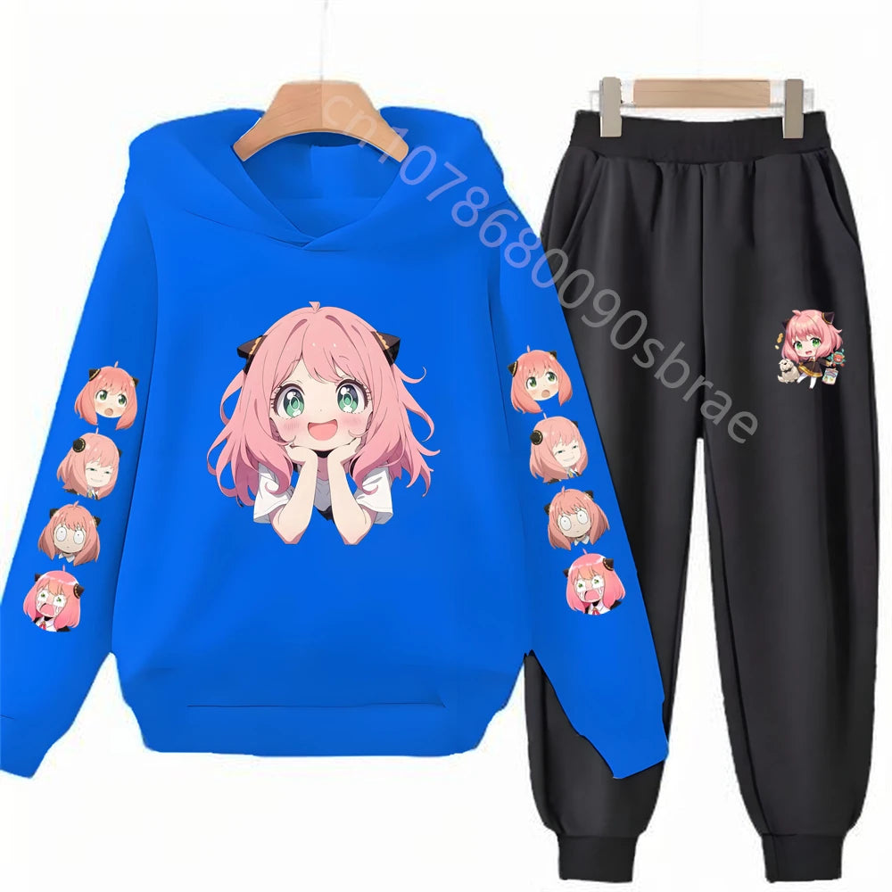 Children's Top and Bottom Suit Anime Spy X Family Hoodies Girls Boy Age 3-12 Coat Casual Toddler Sweatshirt Hood Clothing