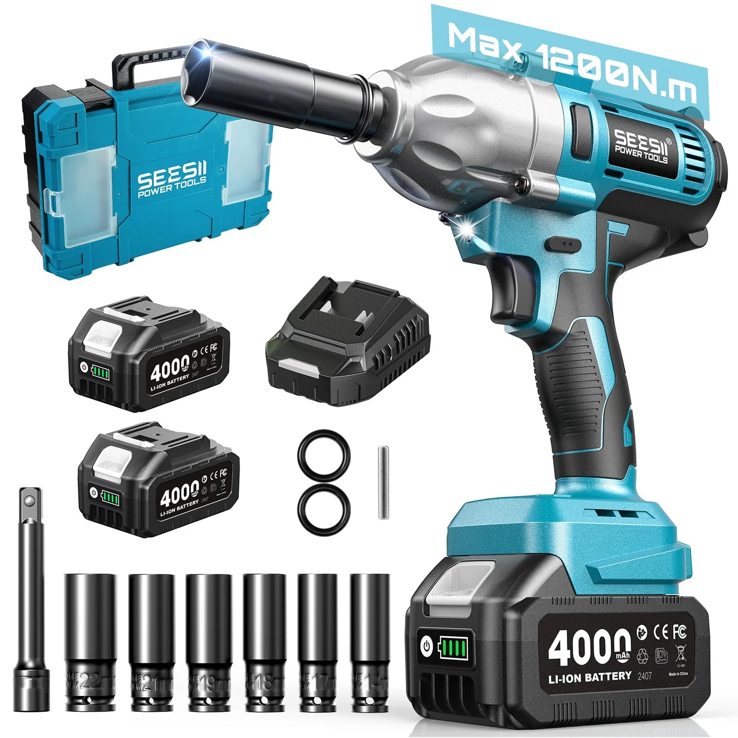 Seesii 3-In-1 Tool Combo Kit Rotary Hammer Drill Impact Wrench Angle Grinder Electric Brushless Cordless Battery Powered Tool Kits with 2x4.0Ah Batteries for Car Home Heavy-duty