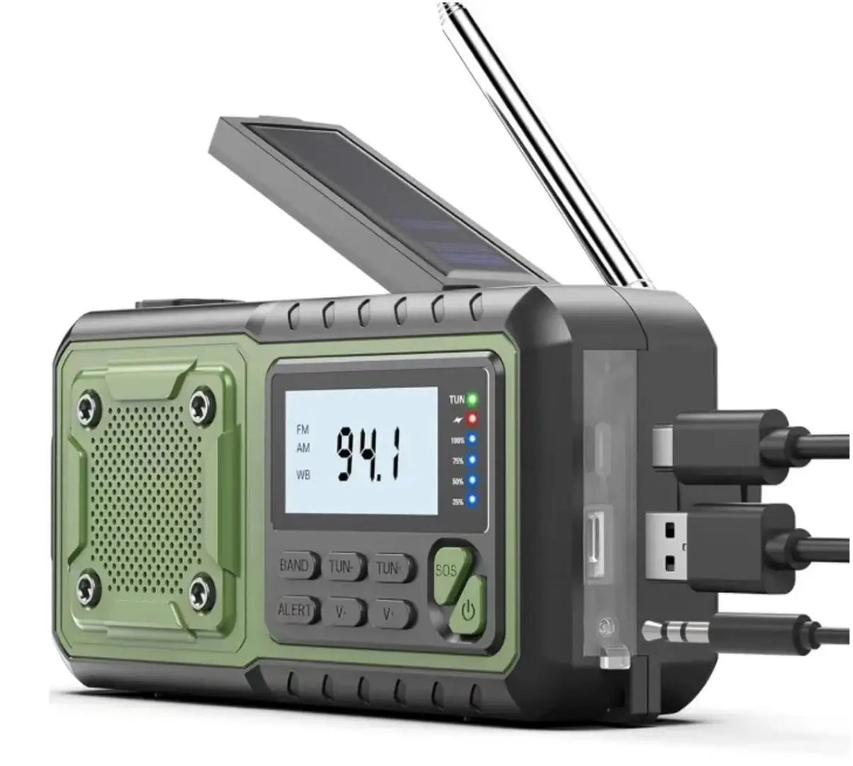 Multifunction Emergency Crank Power Station Radio - FM/AM/SW Portable with Power Bank Camping Torch Reading Lamp - Disaster Prep