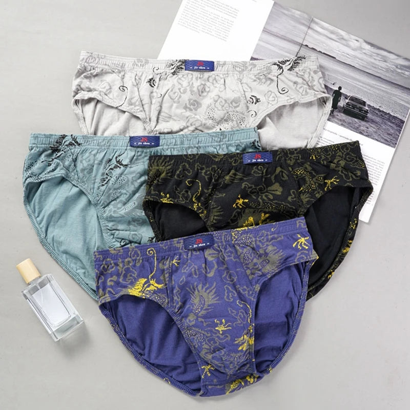 10 Pcs/Lot 100% Cotton Men's Printed Briefs Underpants Underwear Loose Plue Size Lingerie Moisture Absorbent Breathable Panties
