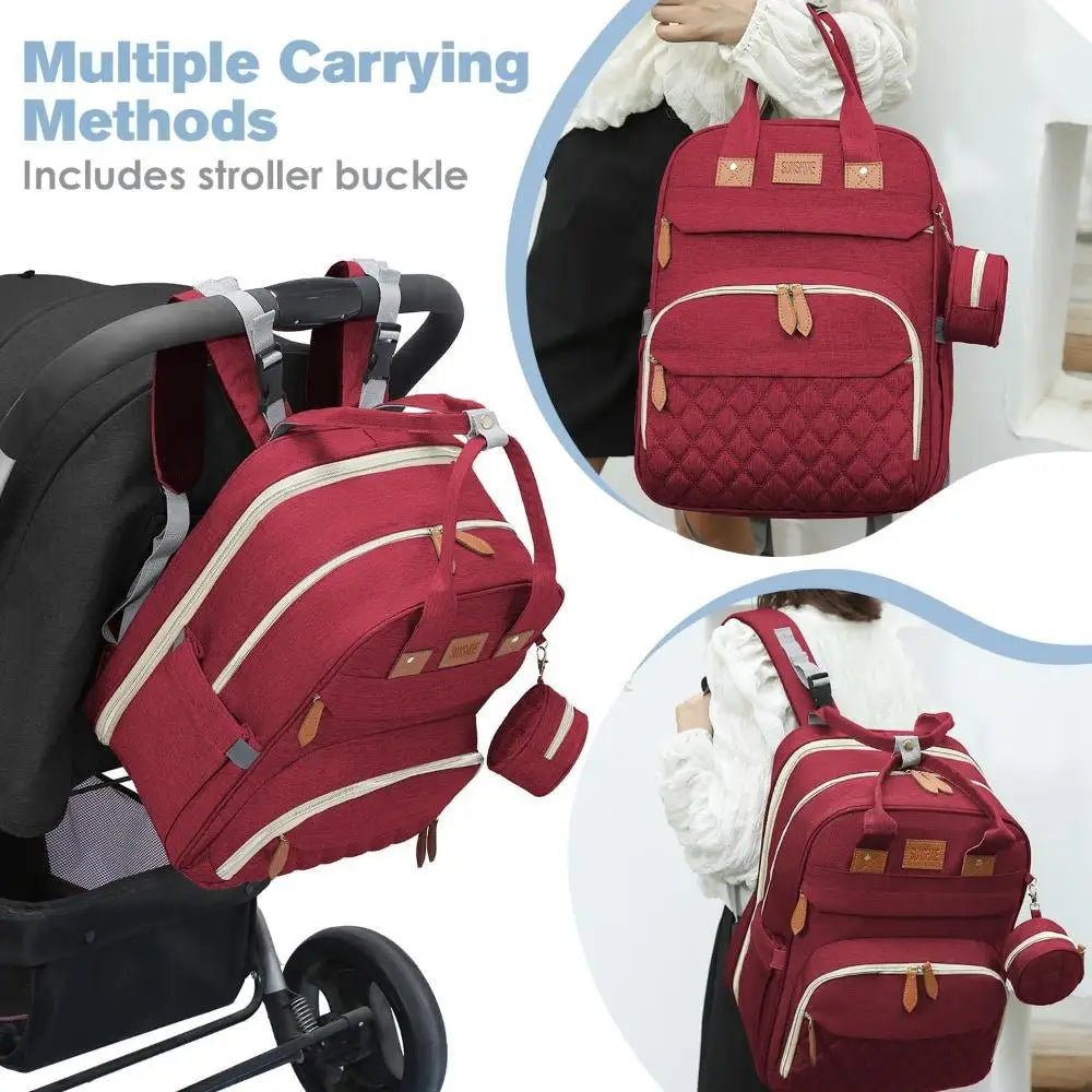 RsenFremior Large Diaper Bag with Changing Station, Foldable Diaper Bag Backpack with Bed ,Diaper Bag with Insulated Pockets