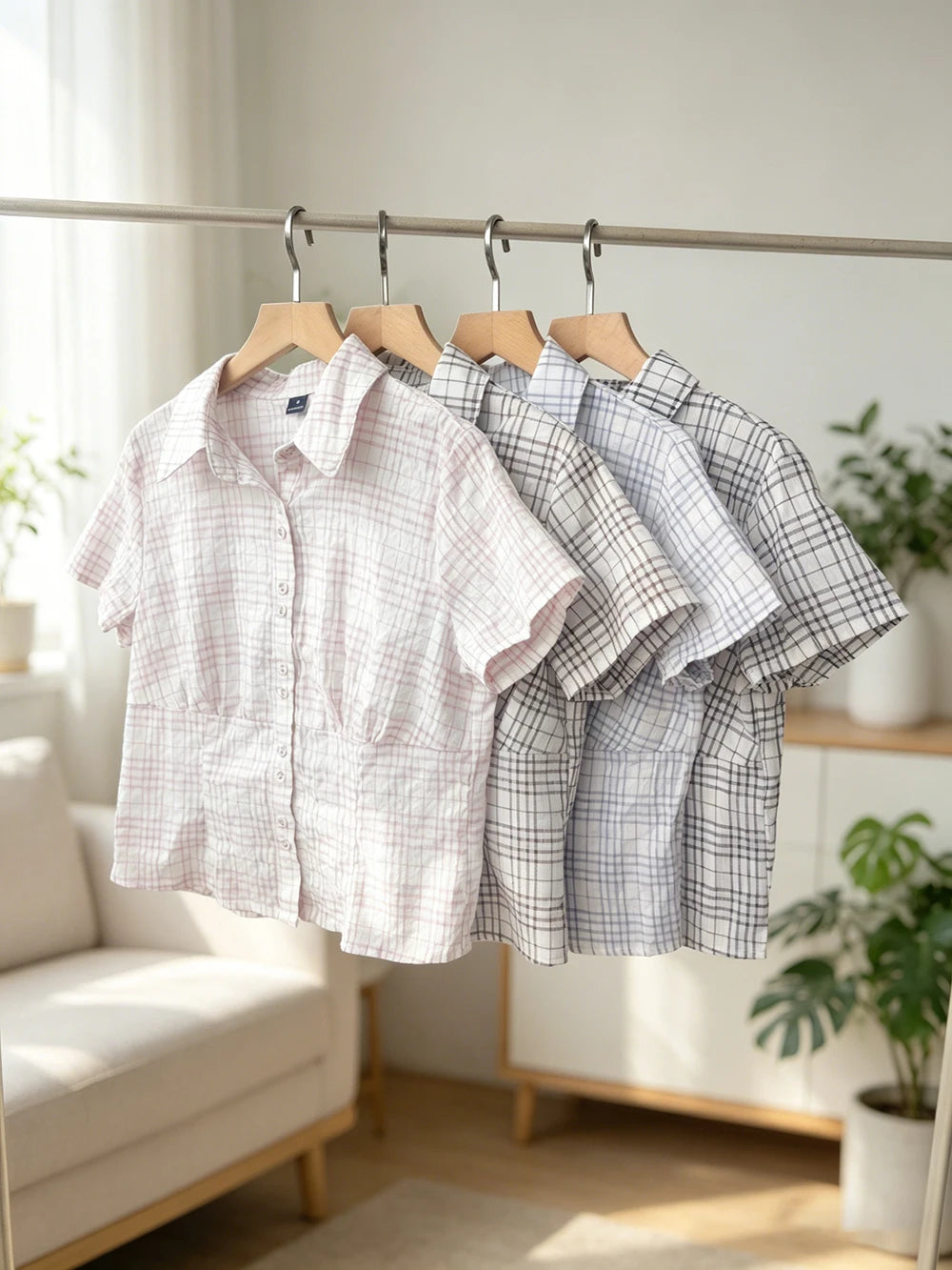 Women's Y2K Plaid Button down Shirt Short Sleeve Button down Blouse Casual Summer Top 90s Streetwear Checkered Shirt