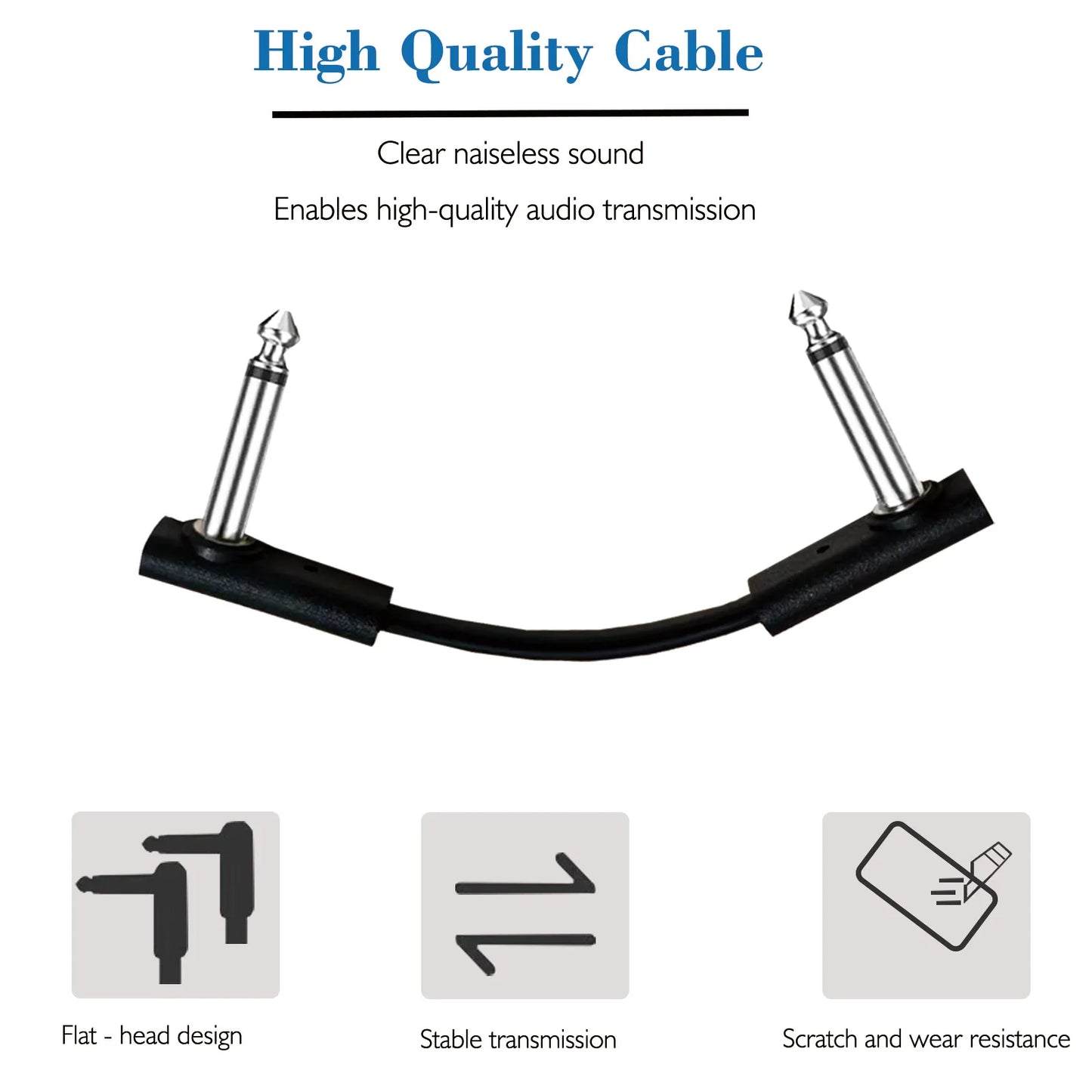 Miwayer 4pcs Flat Cables for Guitar Effect Pedal 6.35mm Mono TS Right Angle 5~50cm/Space Saving/Clear Sound /for Pedal Effects