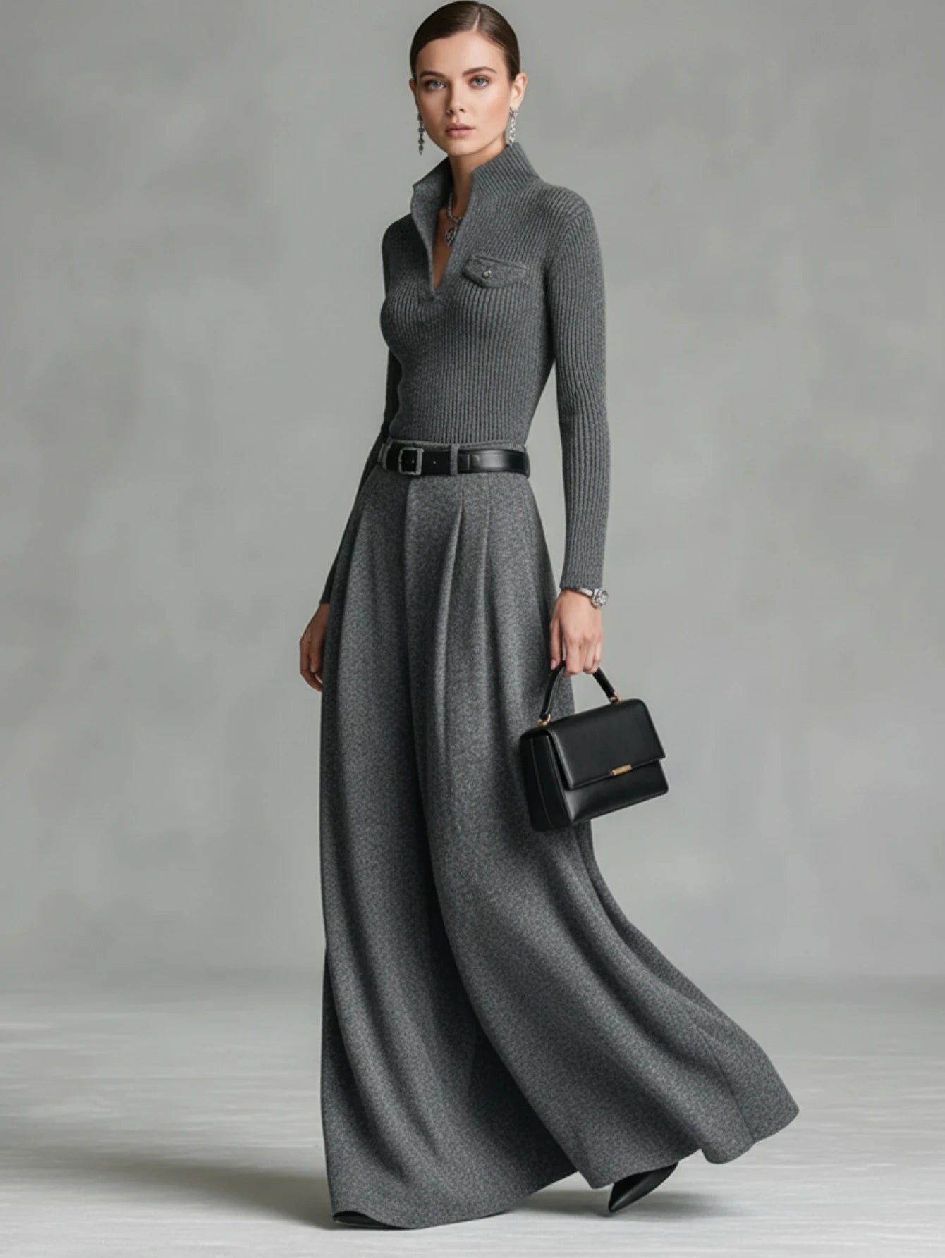 Half Zip Sweatshirt & Wide Leg Pants Matching Set 2 Piece Loungewear Co-ord Outfit Women Elegant Stand Collar Tracksuit with Pockets