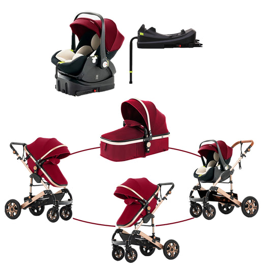 Baby Stroller Combo Car Seat  Infant Pushchair with Carry Cot Foldable Reversible Pram,Travel System with Isofix Base Upto 55lbs