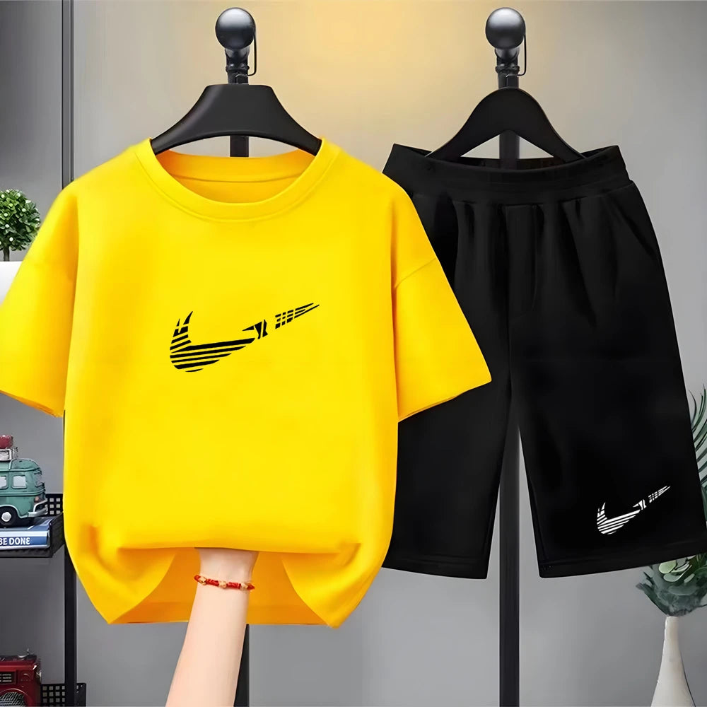 Children Set white T-shirt Short-Sleeved+Shorts Boy Girl Toddler 3-12Years Casual Sports Brand cool Fashio Clothes Summer