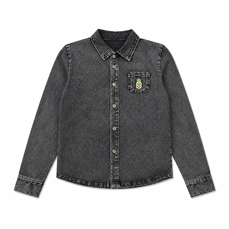 Denim Black Family Matching Set Long Sleeve Children's Clothing - Girl Dress Boys Casual Shirt Baby Rompers with Logo Embroidery