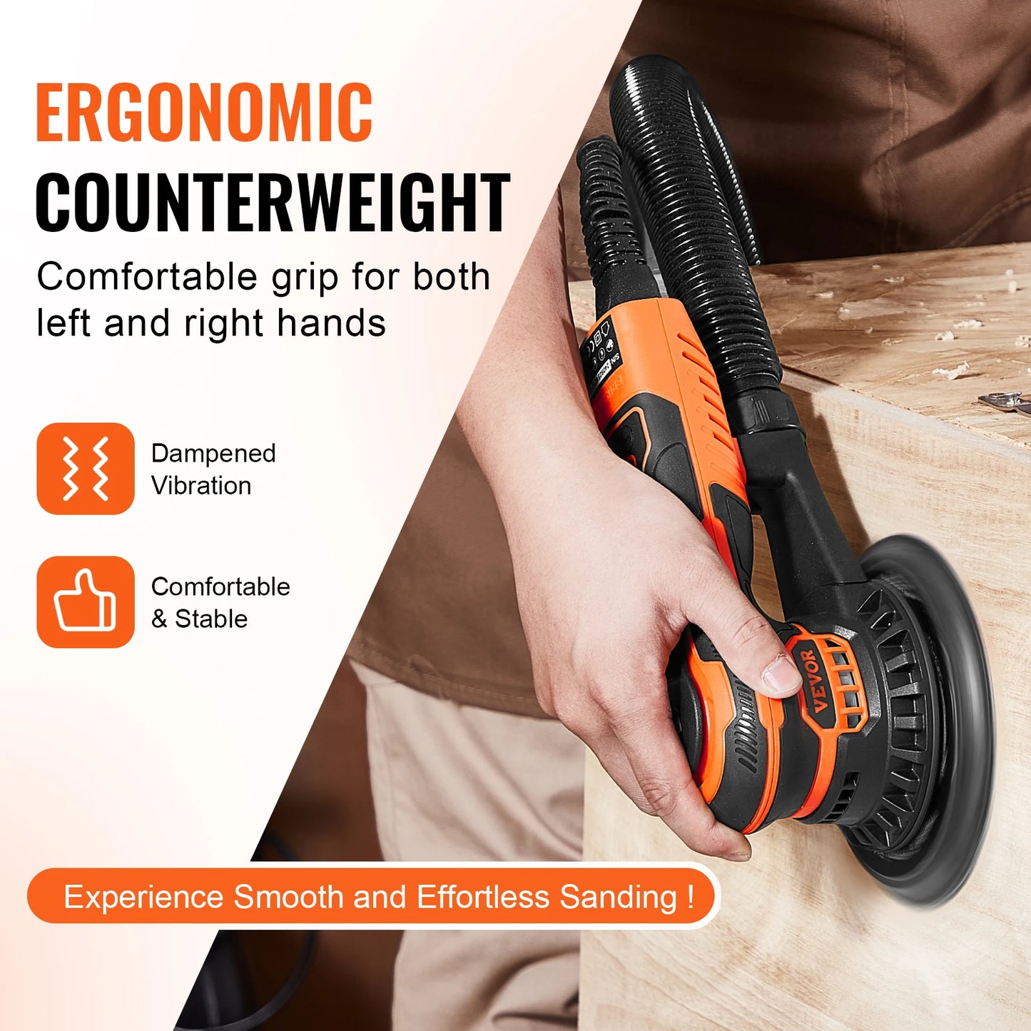 SucceBuy Random Orbital Sander 350W Brushless 10000 PRM 6 Variable Speed Electric Orbital Sander for Woodworking Detail Sanding