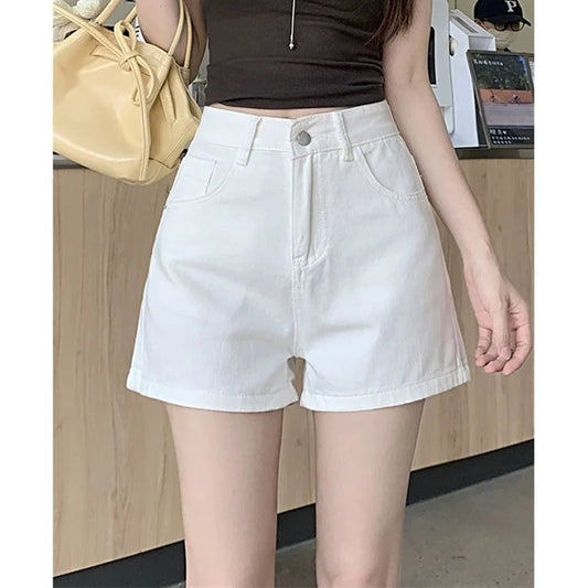 Summer Female Classic Korean Thin Jeans Lady Solid Color High Waist Denim Shorts Girls Fashion Leisure Daily Short Pants