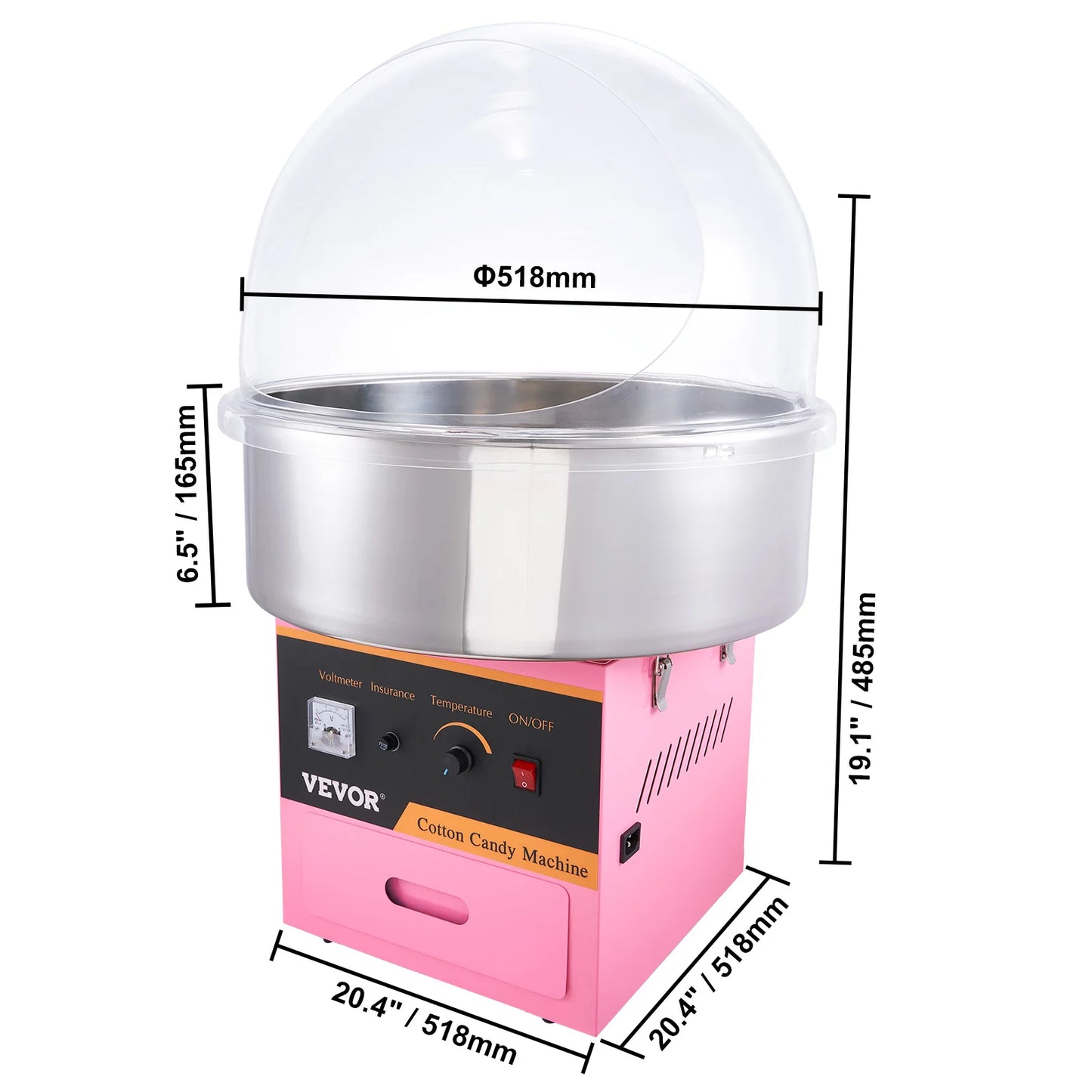 SucceBuy Electric Cotton Candy Machine Commercial Floss Maker Stainless Steel Bowl Sugar Scoop and Drawer for Birthday Party