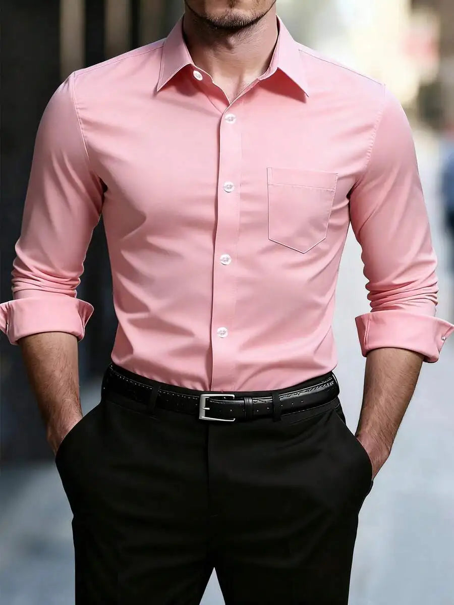 Mens Long Sleeve Button Front Formal Shirt Casual Dress Shirt For Office Business Ceremony