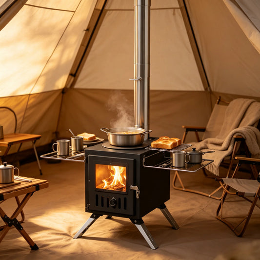 2 in 1 Portable Stainless Steel Hot Tent Stove Wood Burning Stove with 7 Chimney Pipes  for Outdoor Heating & Cooking Sauna Heater