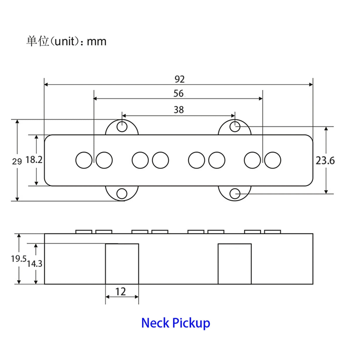 FLEOR Set of Open Style Alnico 5 Bass Pickups JB Neck Bridge Pickups Black for Bass 4 Strings