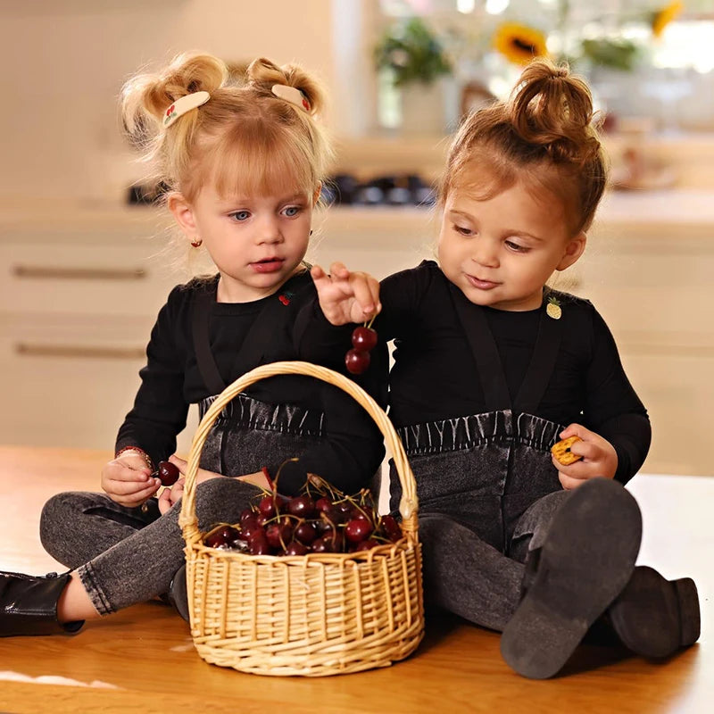 Denim Black Family Matching Set Long Sleeve Children's Clothing - Girl Dress Boys Casual Shirt Baby Rompers with Logo Embroidery