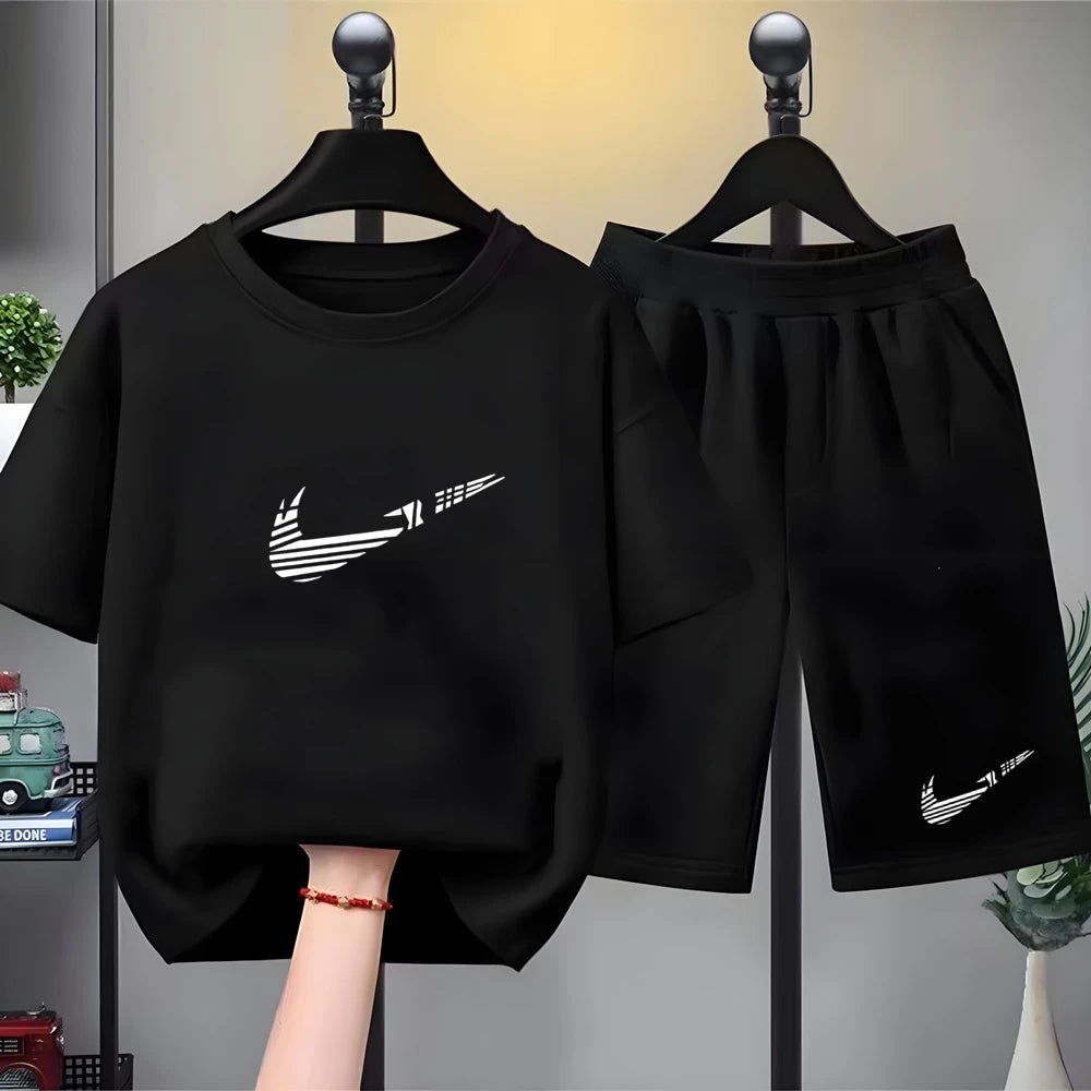 Children Set white T-shirt Short-Sleeved+Shorts Boy Girl Toddler 3-12Years Casual Sports Brand cool Fashio Clothes Summer
