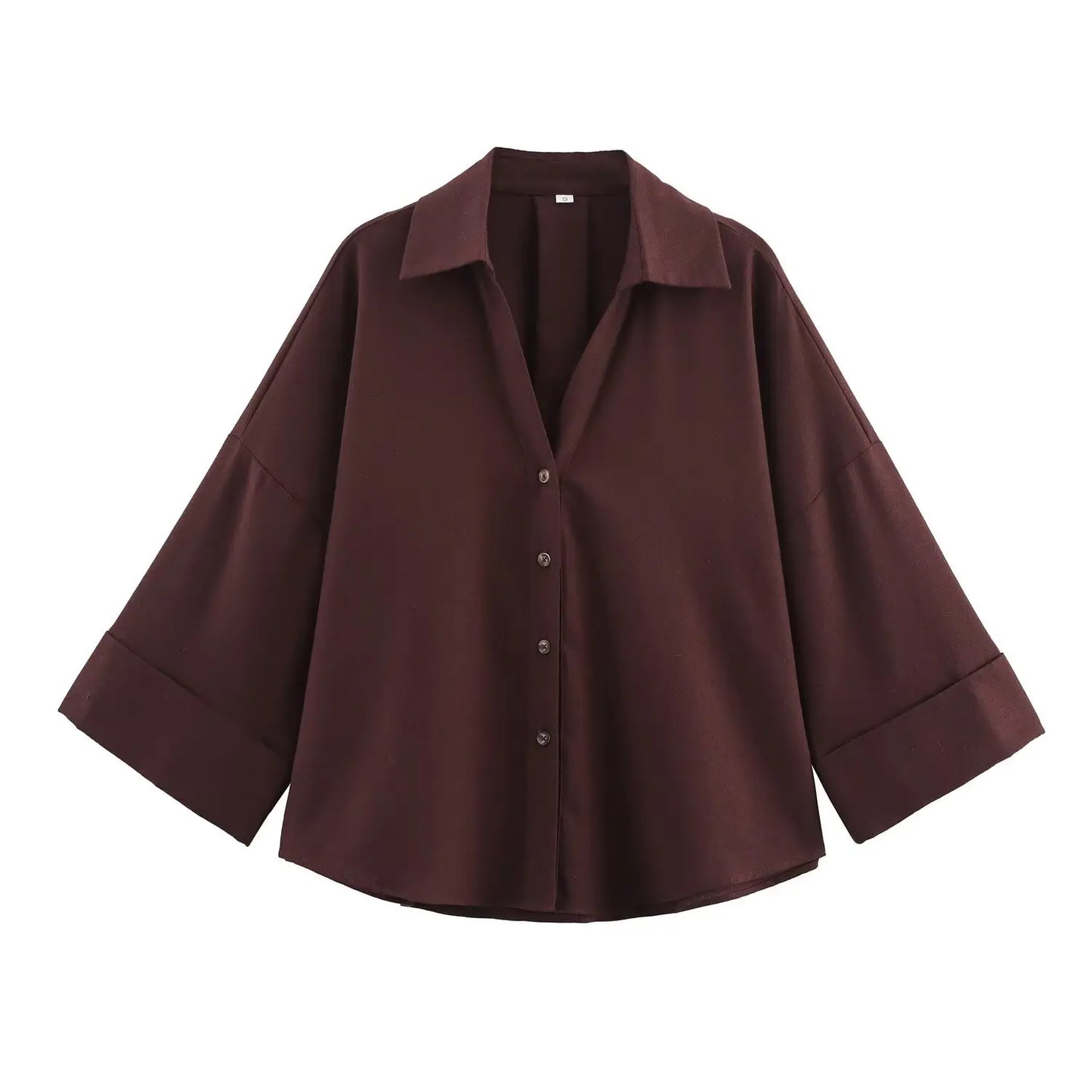 HipSeam Wide Sleeved Shirt Women Spring Asymmetric Hem Button Women's Shirts Simple Lady Johnny Collar Shirts & Blouses