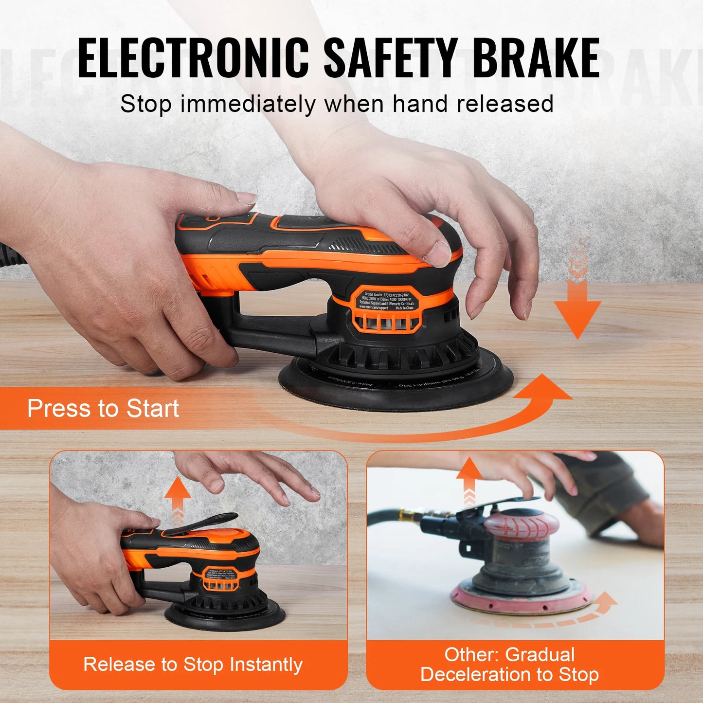 SucceBuy Random Orbital Sander 350W Brushless 10000 PRM 6 Variable Speed Electric Orbital Sander for Woodworking Detail Sanding