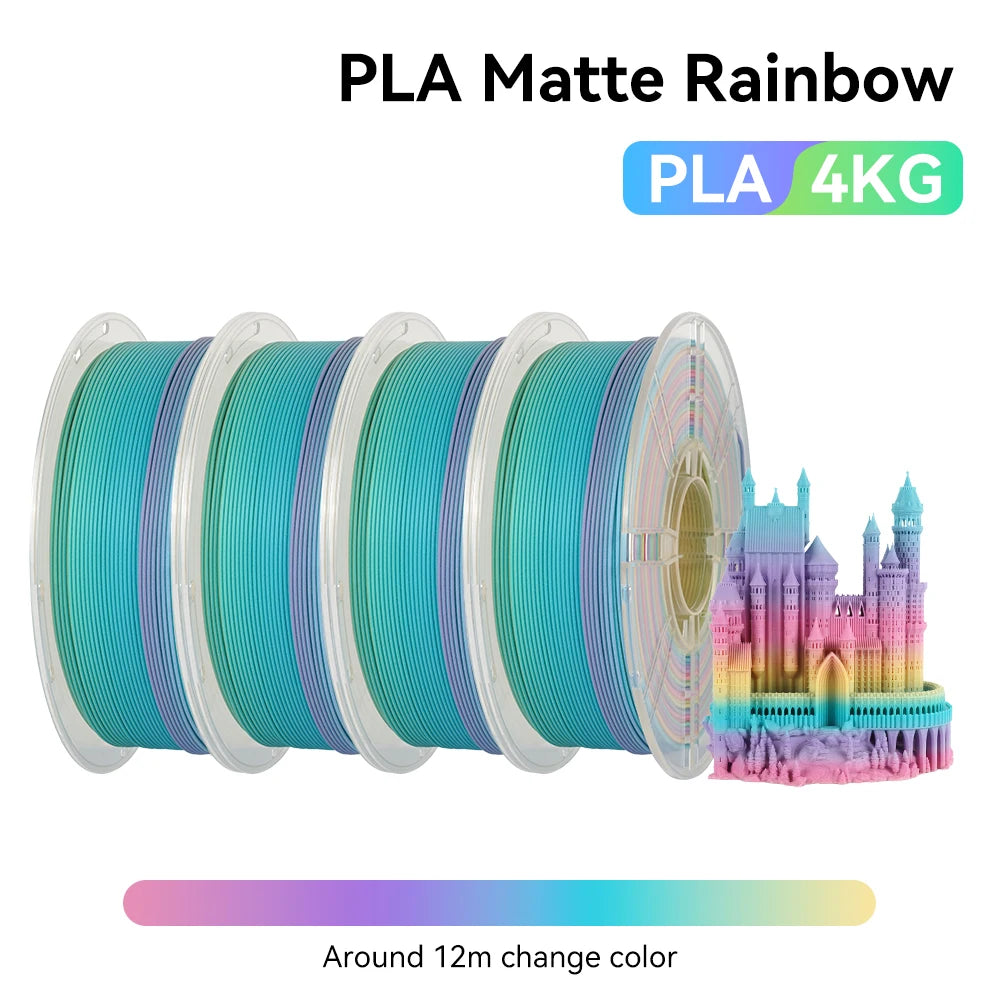 KINGROON 1kg 4kg  Silk & Matt Rainbow PLA 3D Printer Filaments Liquid Light for 3D Printing 1.75mm