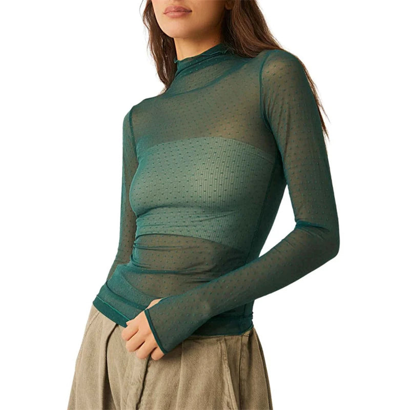 New Transparent See Through Blouse Shirt Women Sexy Harajuku Mesh Tops Casual Summer Ladies Top Femininas Clubwear SheerTee