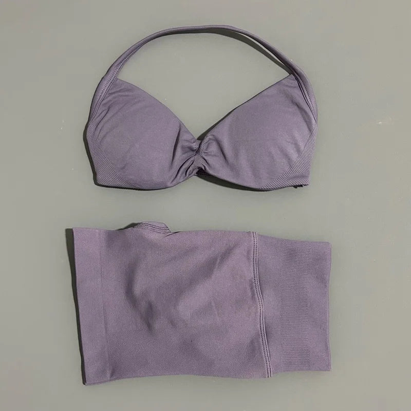 2 Pieces Yoga Gym Set Women Seamless Strappy Yoga Bra High Waist Workout Scrunch Shorts Sports Set Fitness Clothes Sportswear
