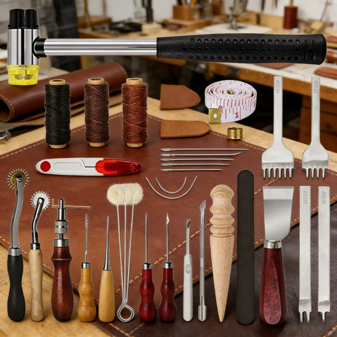 Leather Craft Tool Kit Leather Hand Sewing Repair Kit Stitching Punch Carving Work Groover Set DIY Tool Set Professional