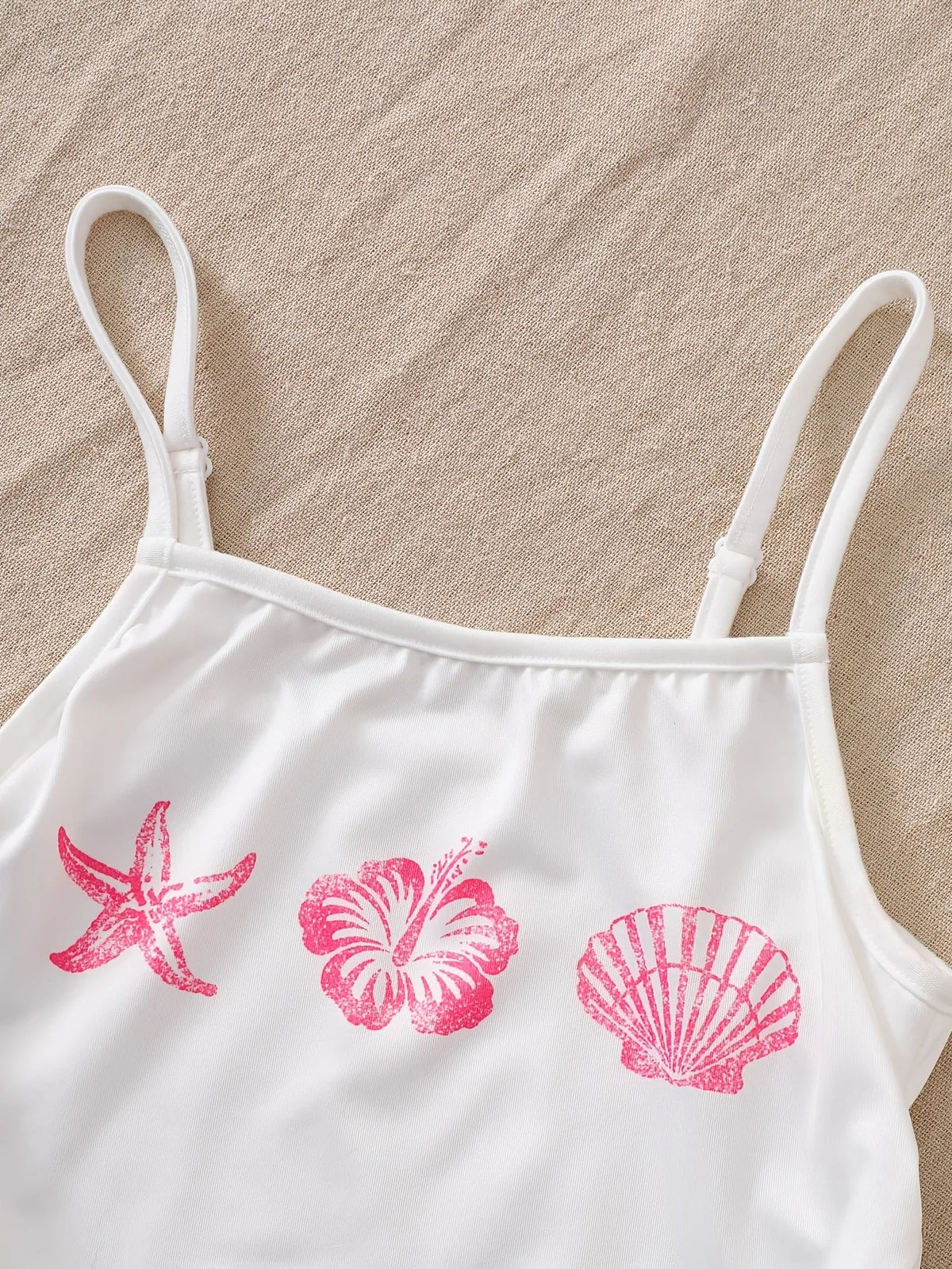 Girls 3 Pack Tropical Floral Starfish Shell Print Camisole Adjustable Spaghetti Strap Ruched Slim Tank Tops Summer Beach Vacatio