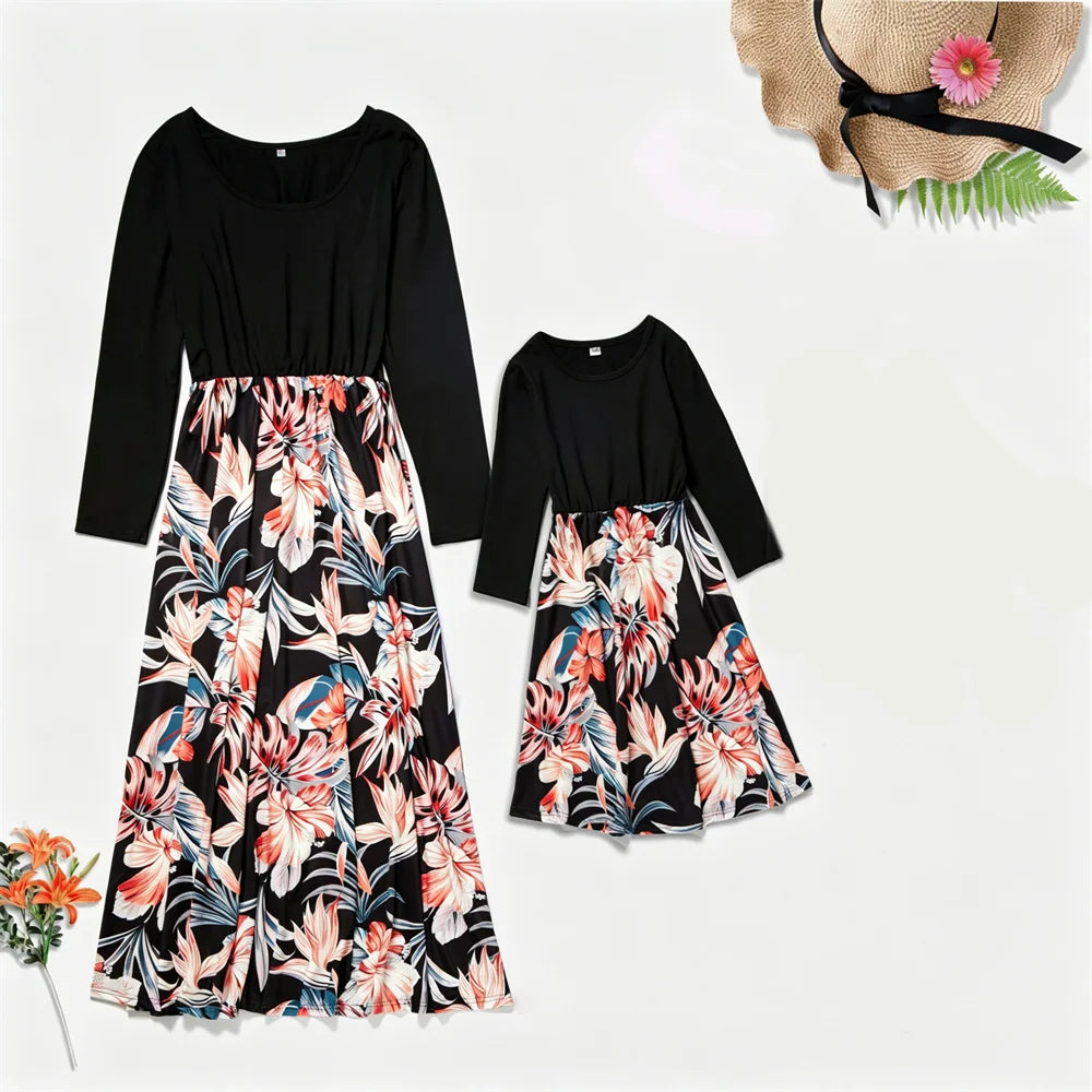Vintage Mother Daughter Dress Vestidos Family Matching Outfits Children Dress Beach Casual Women Dresses Summer Girls Clothing