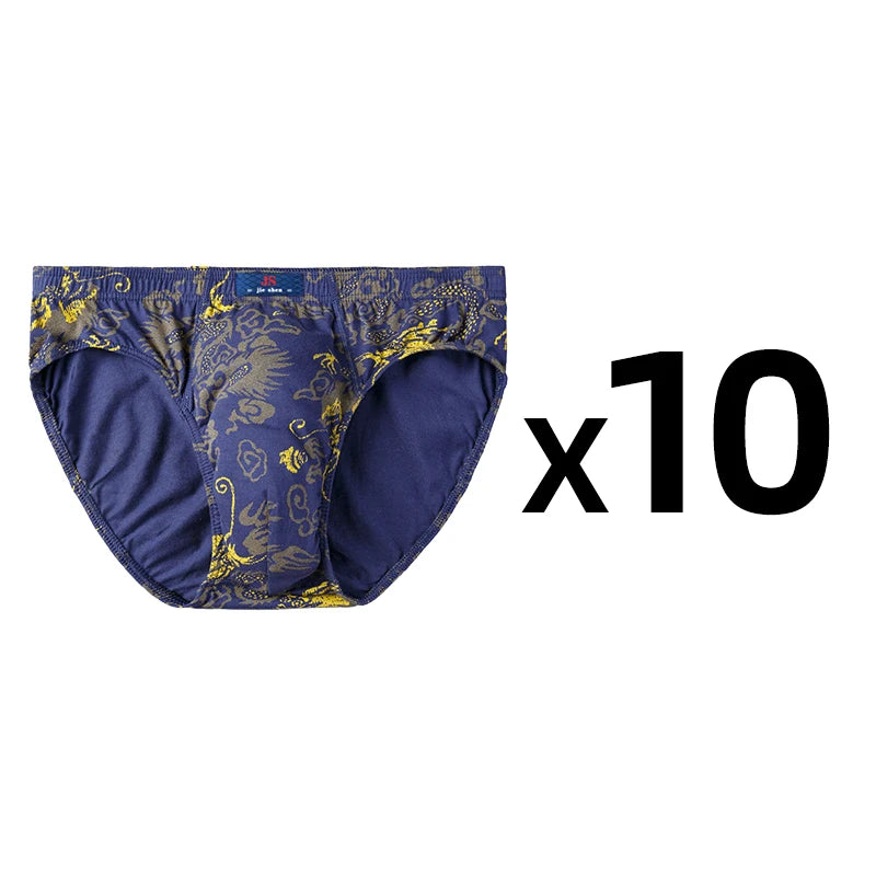 10 Pcs/Lot 100% Cotton Men's Printed Briefs Underpants Underwear Loose Plue Size Lingerie Moisture Absorbent Breathable Panties