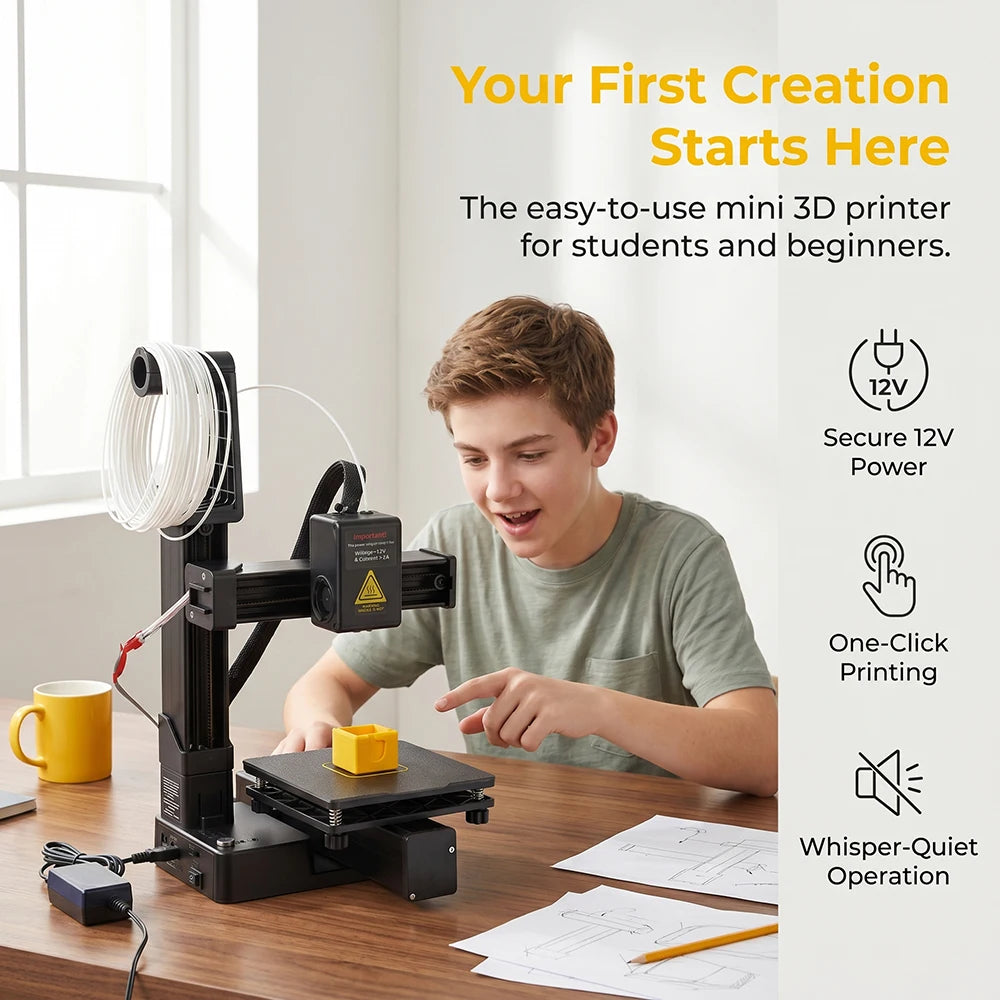 EasyThreed K10 Desktop Mini 3D Printer, Low Noise FDM 3D Printing Machine with Quick Bed Leveling, Portable Safe Printer for Youth STEM Learning Parent Child DIY Projects