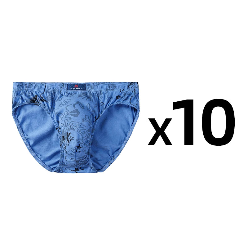 10 Pcs/Lot 100% Cotton Men's Printed Briefs Underpants Underwear Loose Plue Size Lingerie Moisture Absorbent Breathable Panties