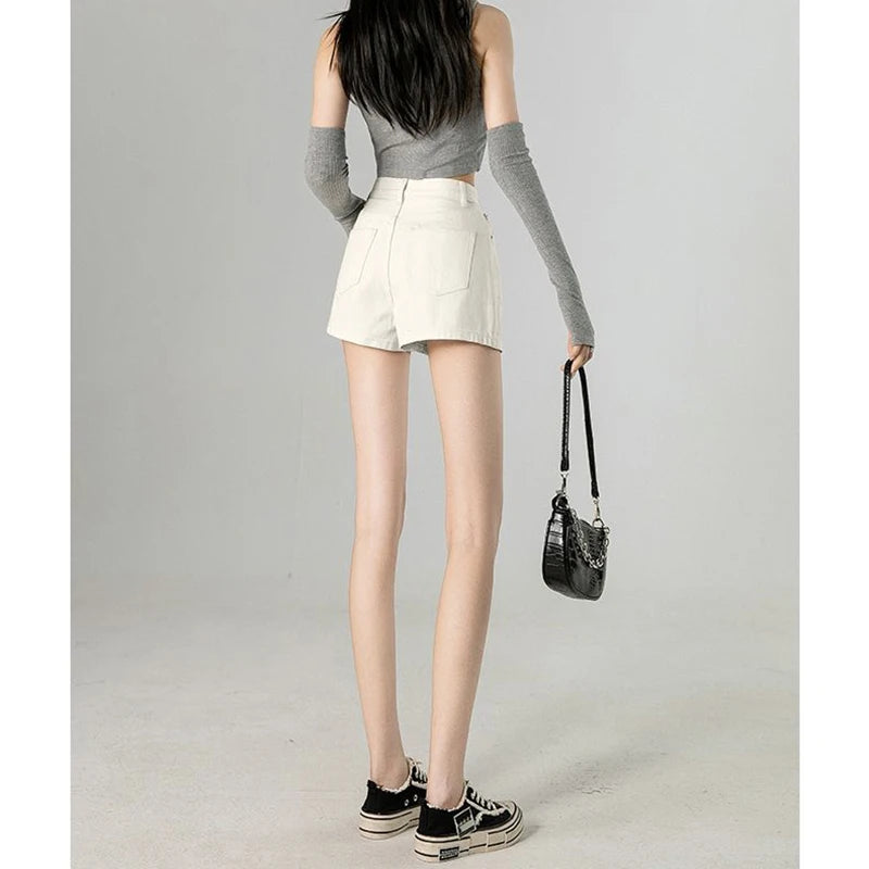 Summer Female Classic Korean Thin Jeans Lady Solid Color High Waist Denim Shorts Girls Fashion Leisure Daily Short Pants