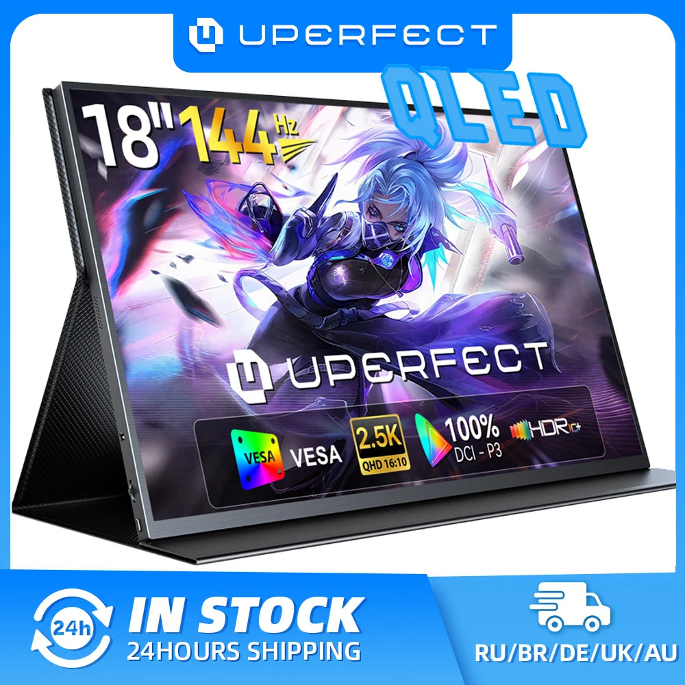 UPERFECT Portable Monitor 18" 2K 144Hz Gaming Display 2560x1600 QHD 100% DCI-P3 HDR Laptop Second Screen for Computer Phone Game