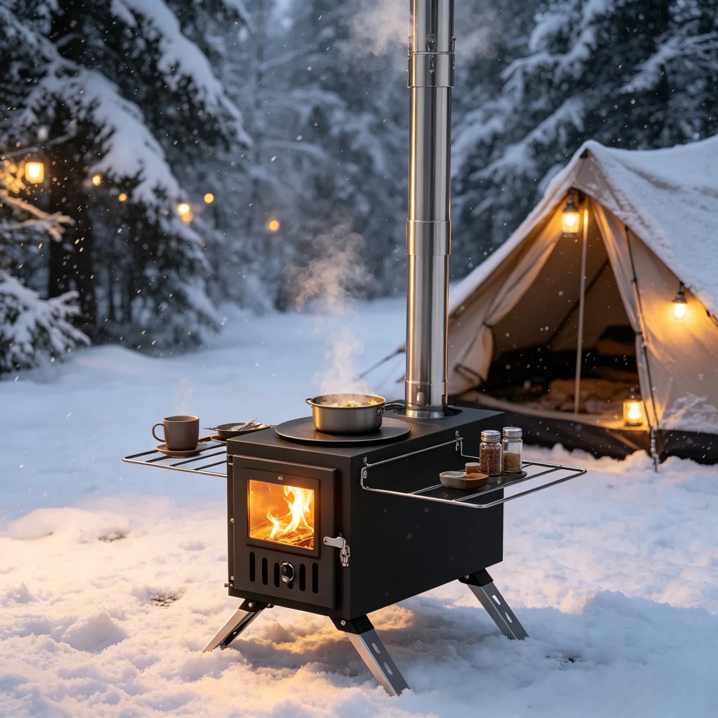 2 in 1 Portable Stainless Steel Hot Tent Stove Wood Burning Stove with 7 Chimney Pipes  for Outdoor Heating & Cooking Sauna Heater
