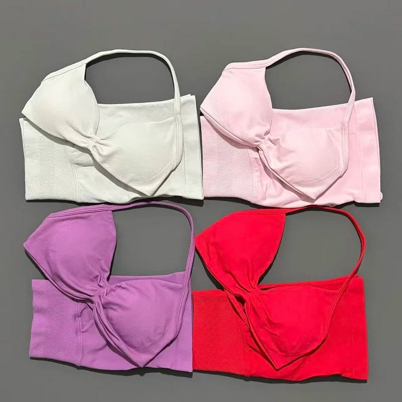2 Pieces Yoga Gym Set Women Seamless Strappy Yoga Bra High Waist Workout Scrunch Shorts Sports Set Fitness Clothes Sportswear