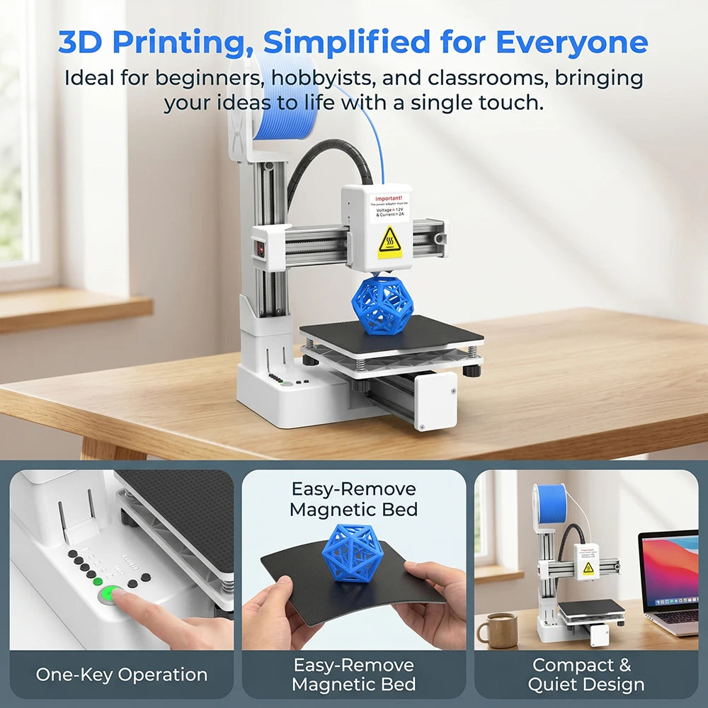 EasyThreed K10 Desktop Mini 3D Printer, Low Noise FDM 3D Printing Machine with Quick Bed Leveling, Portable Safe Printer for Youth STEM Learning Parent Child DIY Projects