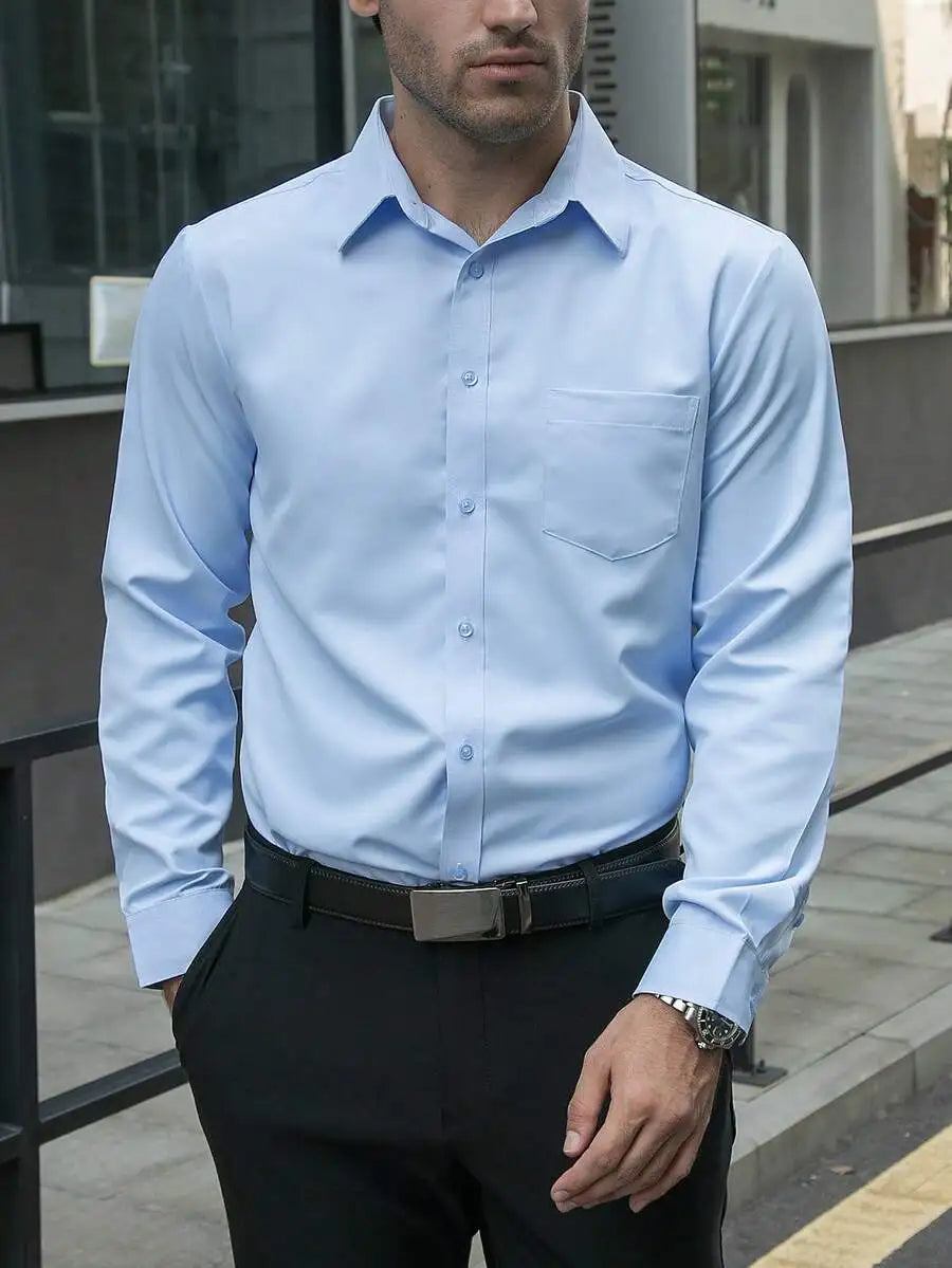 Mens Long Sleeve Button Front Formal Shirt Casual Dress Shirt For Office Business Ceremony