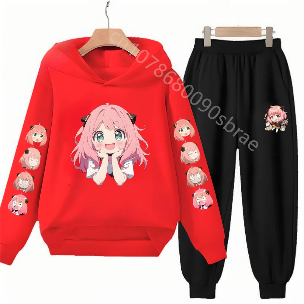 Children's Top and Bottom Suit Anime Spy X Family Hoodies Girls Boy Age 3-12 Coat Casual Toddler Sweatshirt Hood Clothing