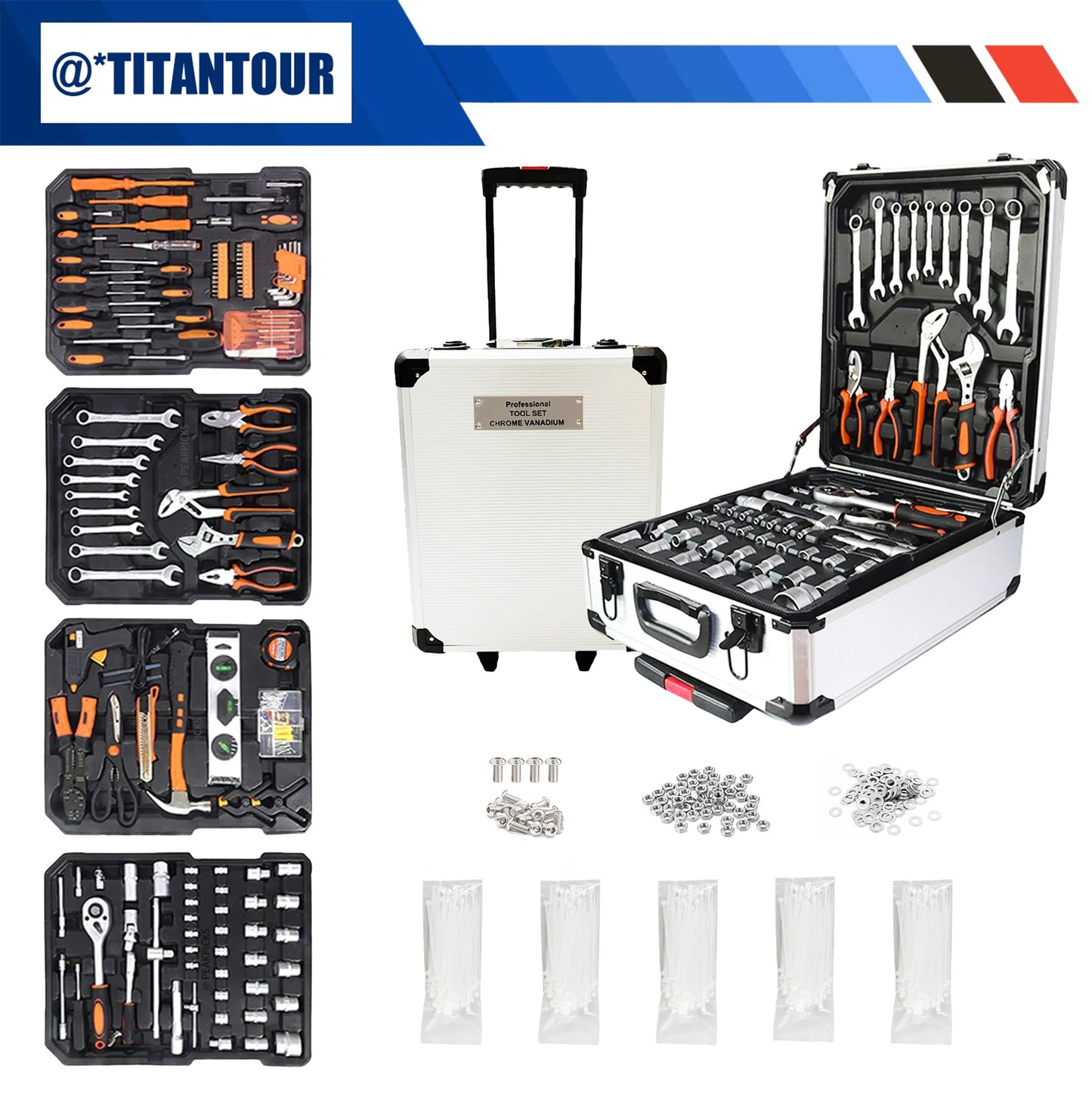 999-Piece Professional Industrial Repair Tool Set, Automotive Electrician Mechanical Household Multifunctional, Including Wrench