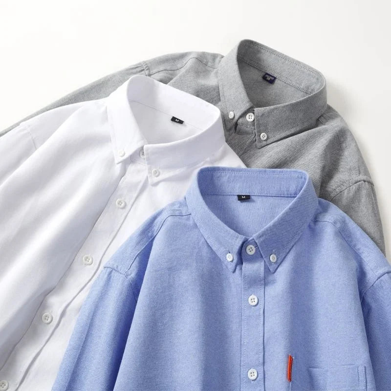 100% Cotton Oxford Shirt For Men Long Sleeve Solid Casual Business Regular-Fit Formal Dress Shirts Social Blouse Men's Clothing