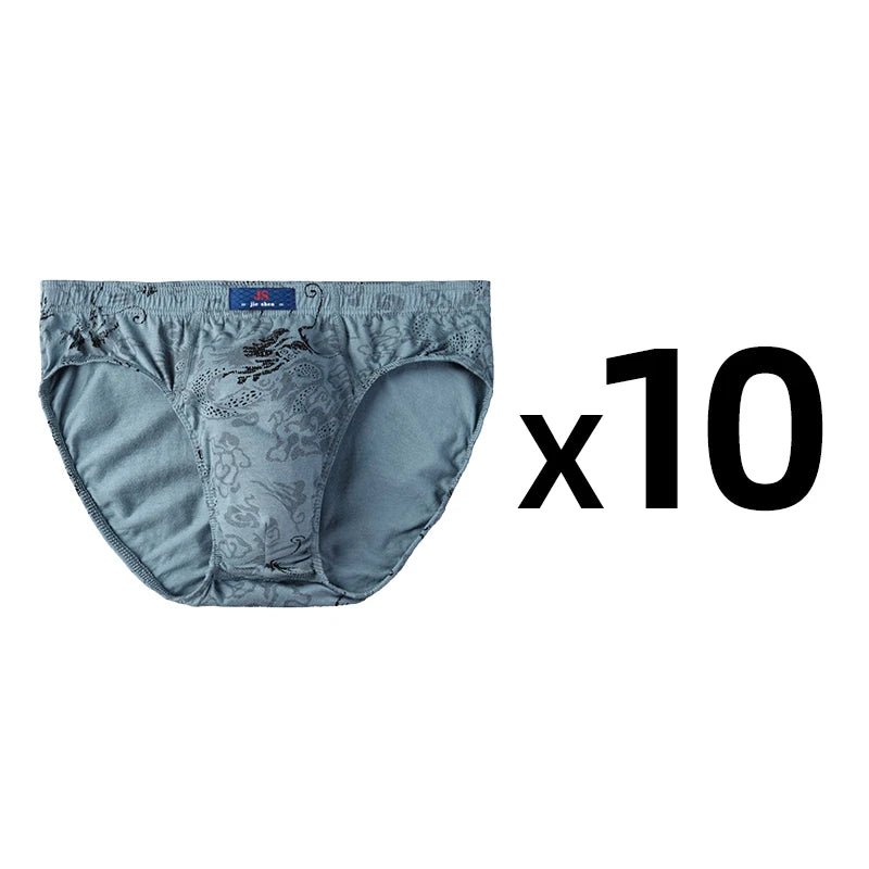 10 Pcs/Lot 100% Cotton Men's Printed Briefs Underpants Underwear Loose Plue Size Lingerie Moisture Absorbent Breathable Panties