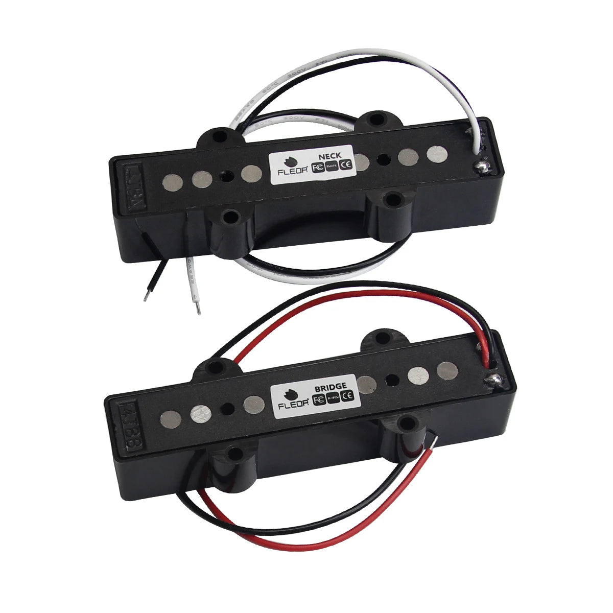 FLEOR Set of Open Style Alnico 5 Bass Pickups JB Neck Bridge Pickups Black for Bass 4 Strings