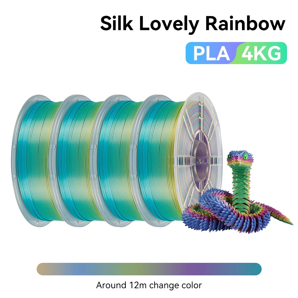 KINGROON 1kg 4kg  Silk & Matt Rainbow PLA 3D Printer Filaments Liquid Light for 3D Printing 1.75mm